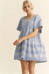 Davi & Dani Embroidered Stripe Ruffled Gingham Mini Dress OutfitFlow